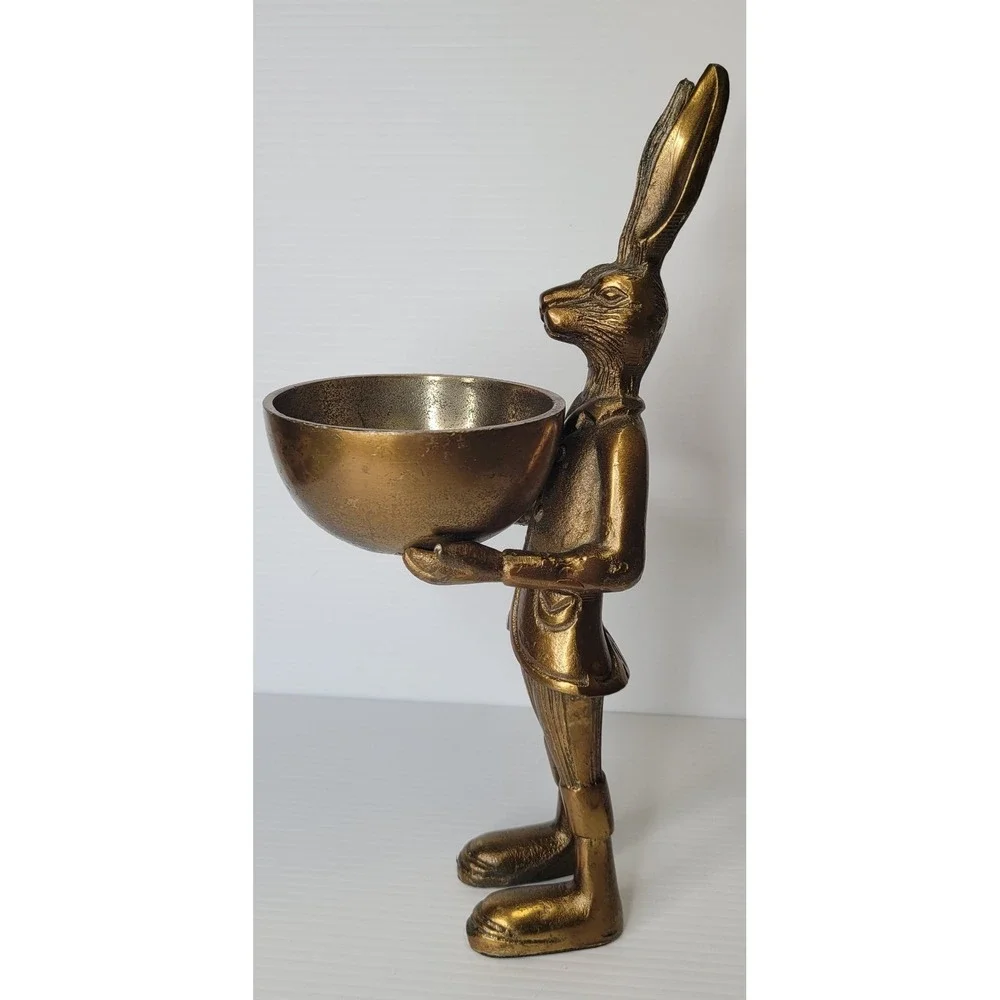 Eric & Eloise - Eric the Hare 14" Tall Brass Pedestal Dish Bowl Stand Figurine - Picture 4 of 10